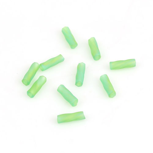 Picture of (Japan Import) Glass Beads Twisted Bugle Green AB Rainbow Color Frosted About 6mm x 2mm, Hole: Approx 0.8mm, 10 Grams (Approx 33 PCs/Gram)