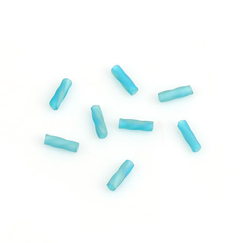 Picture of (Japan Import) Glass Beads Twisted Bugle Green Blue AB Rainbow Color Frosted About 6mm x 2mm, Hole: Approx 0.8mm, 10 Grams (Approx 33 PCs/Gram)