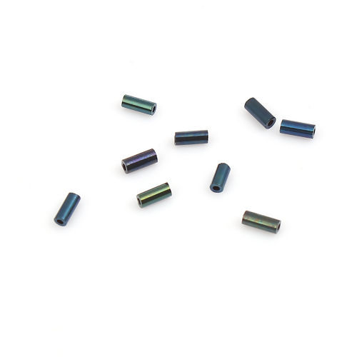 Picture of (Japan Import) Glass Beads Round Bugle Deep Blue Metallic AB Color About 5mm x 2mm, Hole: Approx 0.8mm, 20 Grams (Approx 34 PCs/Gram)