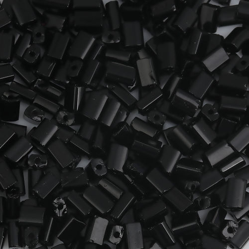 Picture of (Czech Import) Glass Oblong Seed Beads Rectangle Black About 5mm x 3mm, Hole: Approx 1mm, 30 Grams (Approx 11 PCs/Gram)