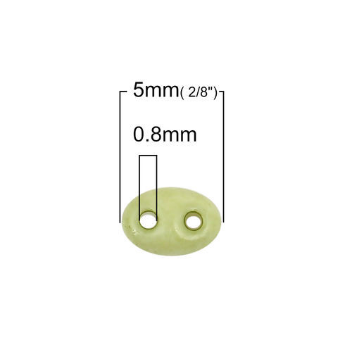 Изображение (Чешский Импорт) Стеклянные Семена с Двумя Отверстиями Бусины Зеленый Непрозрачный Примерно 5мм x 4мм, Размер Поры: 0.8мм, 10 Грамм (Примерно 18 шт/грамм)