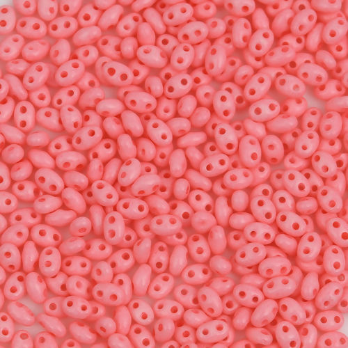 Picture of (Czech Import) Glass Twin Hole Seed Beads Pink Opaque About 5mm x 4mm, Hole: Approx 0.8mm, 10 Grams (Approx 18 PCs/Gram)
