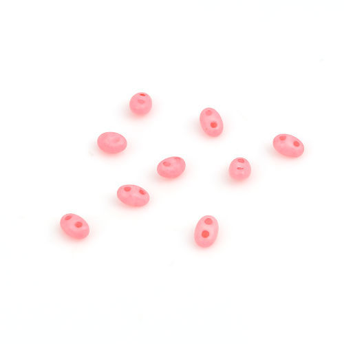 Изображение (Чешский Импорт) Стеклянные Семена с Двумя Отверстиями Бусины Розовый Непрозрачный Примерно 5мм x 4мм, Размер Поры: 0.8мм, 10 Грамм (Примерно 18 шт/грамм)
