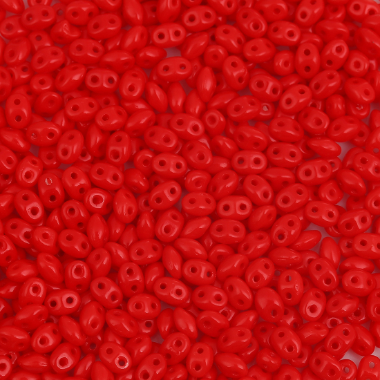 Picture of (Czech Import) Glass Twin Hole Seed Beads Red Imitation Jade About 5mm x 4mm, Hole: Approx 0.8mm, 10 Grams (Approx 14 PCs/Gram)
