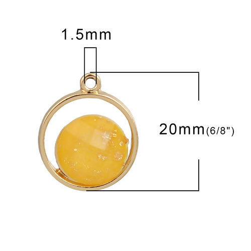 Imagen de Aleación de metal de Zinc + Acrílico Papel de Oro Colgantes Charms Ronda Chapado en Oro Amarillo 20mm x 16mm, 10 Unidades