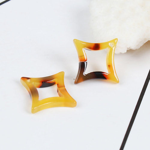 Picture of Acetic Acid Resin Acetate Acrylic Acetimar Marble Charms Rhombus Amber 17mm x 17mm, 20 PCs