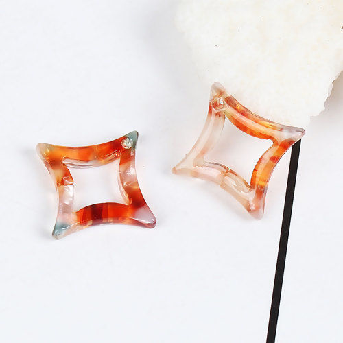Picture of Acetic Acid Resin Acetate Acrylic Acetimar Marble Charms Rhombus Orange-red 17mm x 17mm, 20 PCs