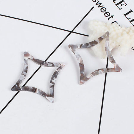 Picture of Acetic Acid Resin Acetate Acrylic Acetimar Marble Pendants Rhombus White & Gray 47mm x 47mm, 5 PCs
