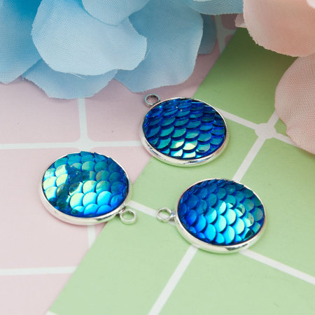 Picture of Zinc Based Alloy & Resin Mermaid Fish/ Dragon Scale Charms Round 