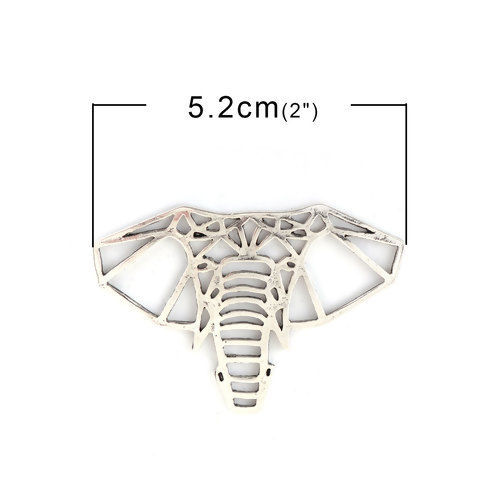 Bild von Zinklegierung Origami Anhänger Elefant Antiksilber 52mm x 36mm, 5 Stück