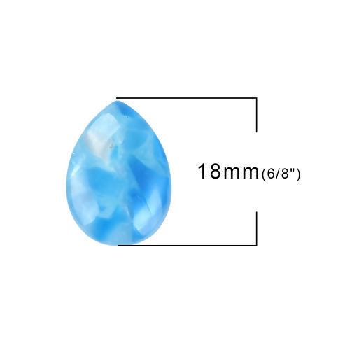 Image de Cabochon Dôme en Résine Goutte d'Eau Bleu 18mm x 13mm, 30 Pcs