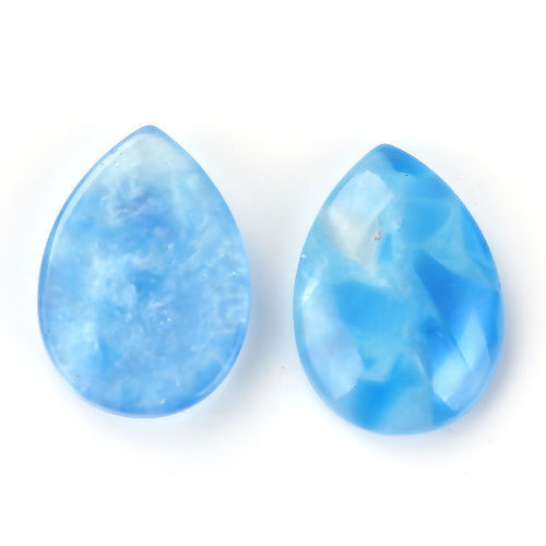 Image de Cabochon Dôme en Résine Goutte d'Eau Bleu 18mm x 13mm, 30 Pcs