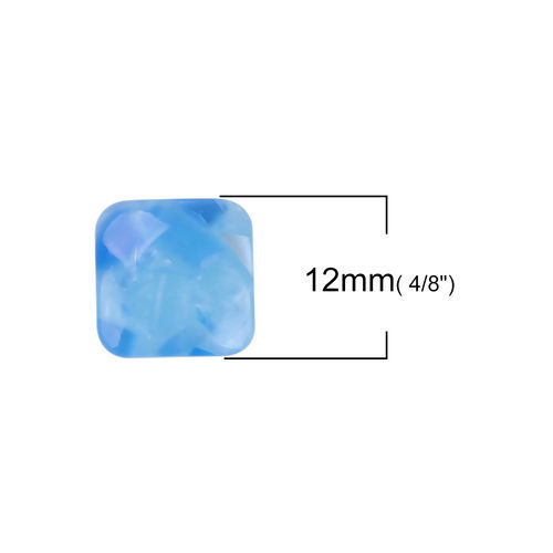 Image de Cabochon Dôme en Résine Carré Bleu 12mm x 12mm, 30 Pcs