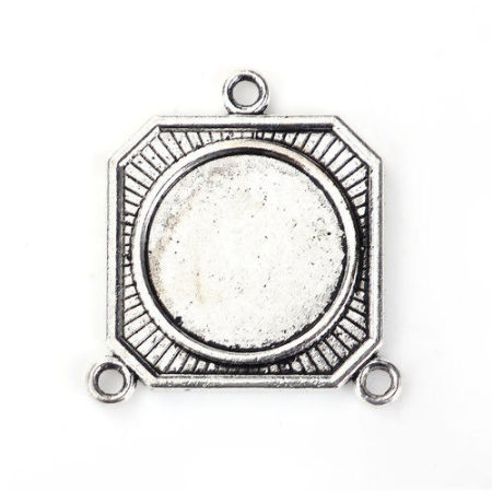 Zinc Based Alloy Connectors Octagon Antique Silver Color Cabochon Settings (Fits 22mm Dia.) 37mm(1 4/8") x 34mm(1 3/8"), 10 PCs