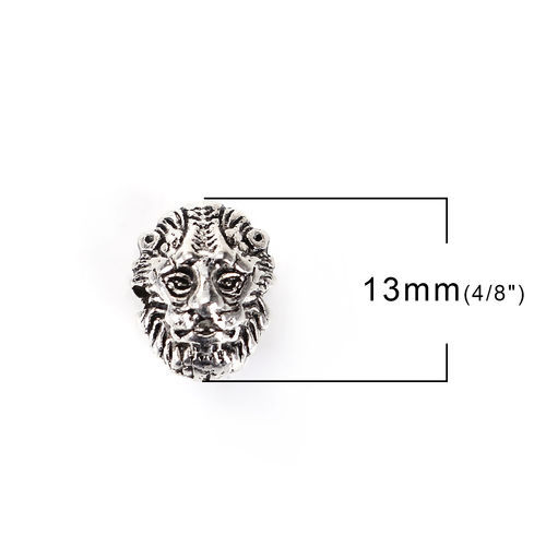 Picture of Zinc Based Alloy 3D Beads Lion Animal Antique Silver Color 13mm x 10mm, Hole: Approx 1.7mm, 20 PCs