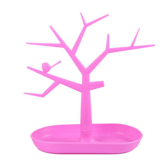 Plastic Jewelry Displays Tree Pink Bird Pattern 27.5cm(10 7/8") x 27cm(10 5/8"), 1 Piece の画像