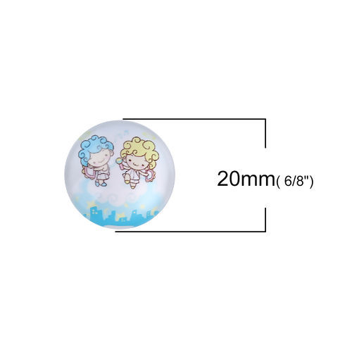 Picture of Glass Dome Seals Cabochon Round Flatback At Random Angel Pattern 20mm( 6/8") Dia, 20 PCs