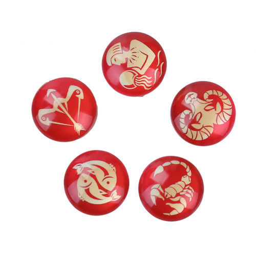 Picture of Glass Dome Seals Cabochon Round Flatback Red & Yellow Constellation Pattern 20mm( 6/8") Dia, 20 PCs