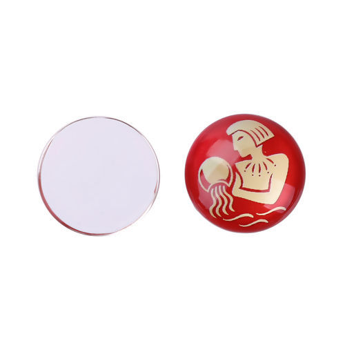 Picture of Glass Dome Seals Cabochon Round Flatback Red & Yellow Constellation Pattern 20mm( 6/8") Dia, 20 PCs