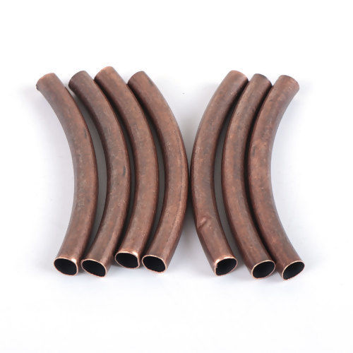 Picture of Brass Spacer Beads Curved Tube Antique Copper 50mm(2") x 5mm( 2/8"), Hole: Approx 4.2mm, 20 PCs                                                                                                                                                               