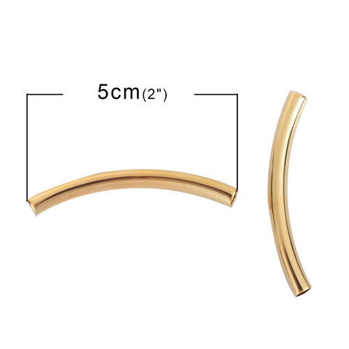 Изображение Латунь Бусины Изогнутая Трубка Позолоченный 50мм x 5мм, Отверстие:примерно 4.2мм, 20 ШТ                                                                                                                                                                       