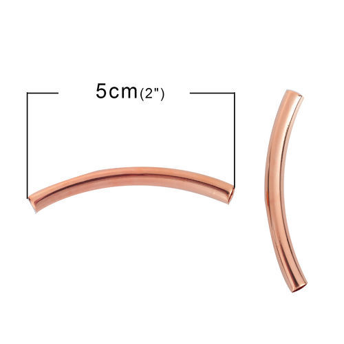 Изображение Латунь Бусины Изогнутая Трубка Розово-золотой 50мм x 5мм, Отверстие:примерно 4.2мм, 20 ШТ                                                                                                                                                                     