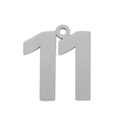 Picture of Stainless Steel Charms Number Silver Tone Messag " 11 " 21mm( 7/8") x 19mm( 6/8"), 5 PCs