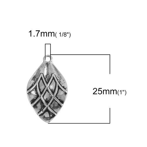 真鍮 チャーム 葉 銀古美 波型 25mmx 14mm、 5 個 の画像