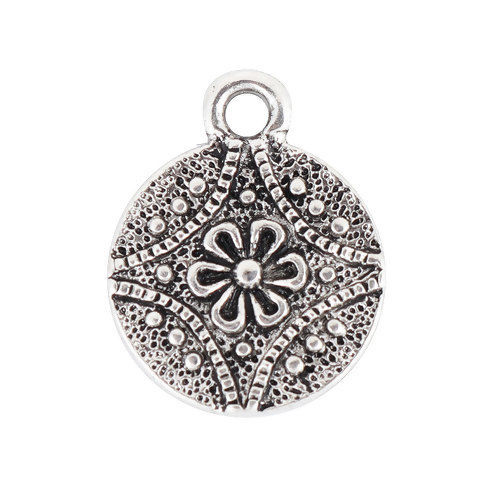 Imagen de Zamak Colgantes Charms Ronda Plata Antigua Flor 17mm x 13mm, 30 Unidades