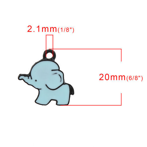 Picture of Zinc Based Alloy Charms Elephant Animal Black Blue Enamel 20mm( 6/8") x 20mm( 6/8"), 10 PCs