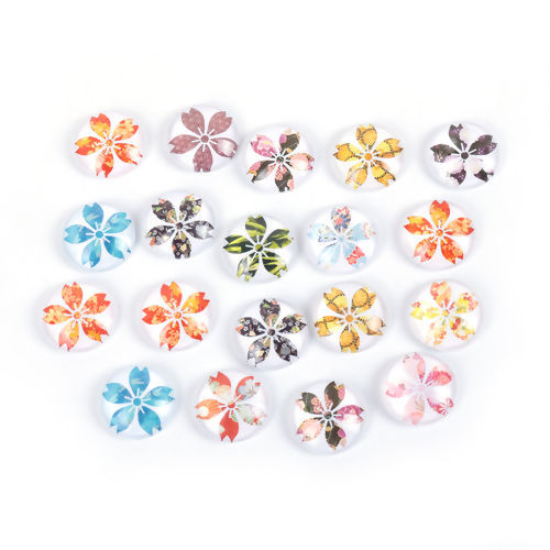 Picture of Glass Dome Seals Cabochon Round Flatback At Random Mixed Flower Pattern 20mm( 6/8") Dia, 20 PCs
