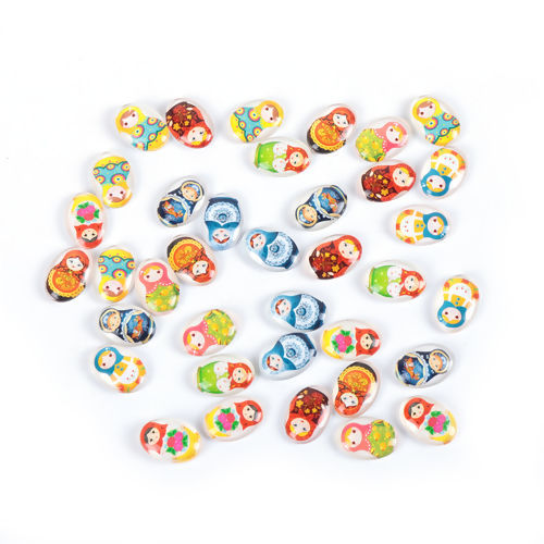 Picture of Glass Dome Seals Cabochon Russian Dolls Flatback At Random 14mm( 4/8") x 10mm( 3/8"), 30 PCs