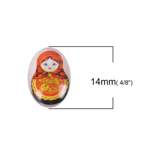 Picture of Glass Dome Seals Cabochon Russian Dolls Flatback At Random 14mm( 4/8") x 10mm( 3/8"), 30 PCs