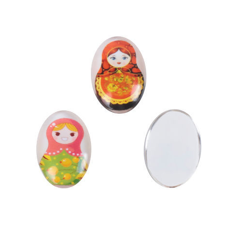 Picture of Glass Dome Seals Cabochon Russian Dolls Flatback At Random 14mm( 4/8") x 10mm( 3/8"), 30 PCs