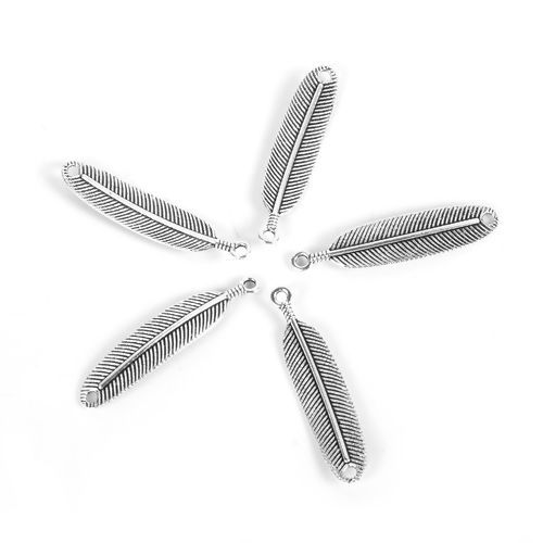 Imagen de Zamak Conectores Pluma Plata Antigua 46mm x 10mm, 30 Unidades