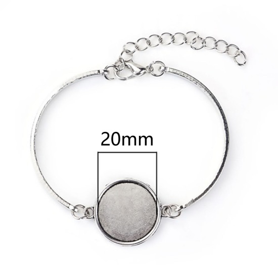Picture of Zinc Based Alloy Cabochon Settings Bangles Bracelets Findings Round Antique Silver Color (Fits 20mm Dia.) 17cm(6 6/8") long, 3 PCs
