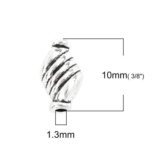 Immagine di Lega di Zinco Separatori Perline Irregolare Argento Antico Striscia Scolpisce Circa 10mm x 6mm, Foro:Circa 1.3mm, 100 Pz