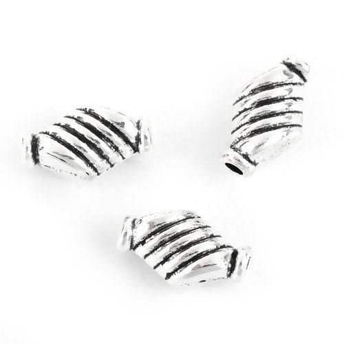 Immagine di Lega di Zinco Separatori Perline Irregolare Argento Antico Striscia Scolpisce Circa 10mm x 6mm, Foro:Circa 1.3mm, 100 Pz