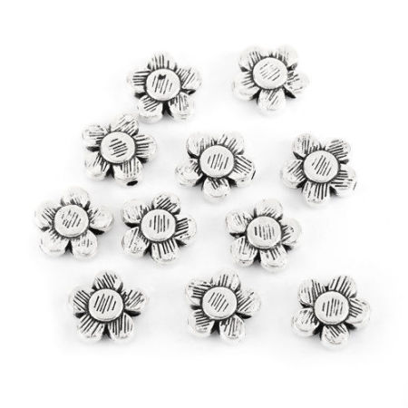 Picture of Zinc Based Alloy Spacer Beads Flower Antique Silver Color 10mm x 10mm, Hole: Approx 1.2mm, 100 PCs