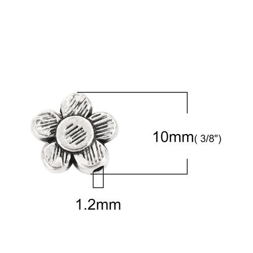 Picture of Zinc Based Alloy Spacer Beads Flower Antique Silver Color 10mm x 10mm, Hole: Approx 1.2mm, 100 PCs