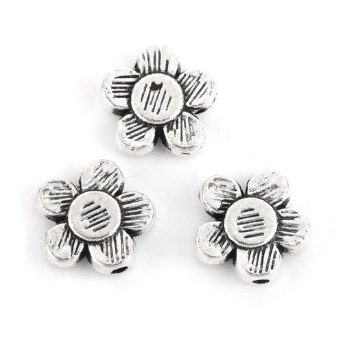 Picture of Zinc Based Alloy Spacer Beads Flower Antique Silver Color 10mm x 10mm, Hole: Approx 1.2mm, 100 PCs