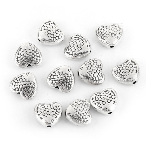 Picture of Zinc Based Alloy Spacer Beads Heart Antique Silver Color 10mm x 9mm, Hole: Approx 1.2mm, 50 PCs