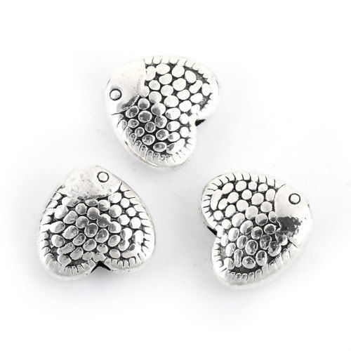 Picture of Zinc Based Alloy Spacer Beads Heart Antique Silver Color 10mm x 9mm, Hole: Approx 1.2mm, 50 PCs
