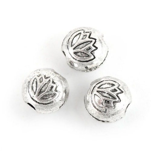 Picture of Zinc Based Alloy Spacer Beads Round Antique Silver Color Flower About 8mm Dia, Hole: Approx 1.8mm, 100 PCs