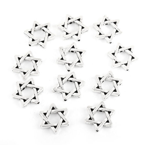 Picture of Zinc Based Alloy Spacer Beads Star Of David Hexagram Antique Silver Color 15mm x 13mm, Hole: Approx 1.2mm, 50 PCs