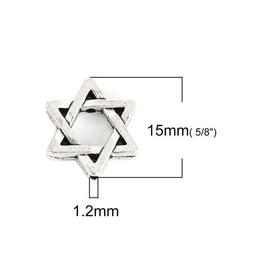 Picture of Zinc Based Alloy Spacer Beads Star Of David Hexagram Antique Silver Color 15mm x 13mm, Hole: Approx 1.2mm, 50 PCs