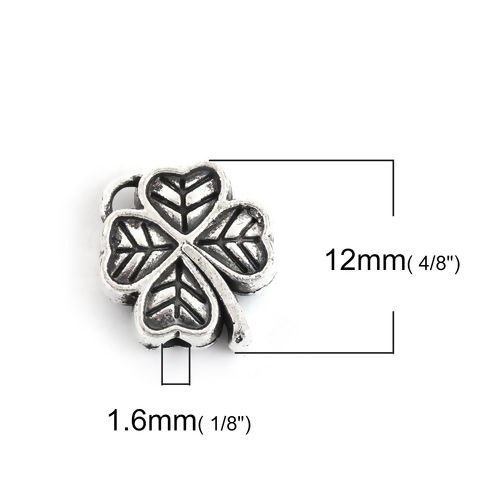 Picture of Zinc Based Alloy Spacer Beads Four Leaf Clover Antique Silver Color 12mm x 11mm, Hole: Approx 1.6mm, 50 PCs