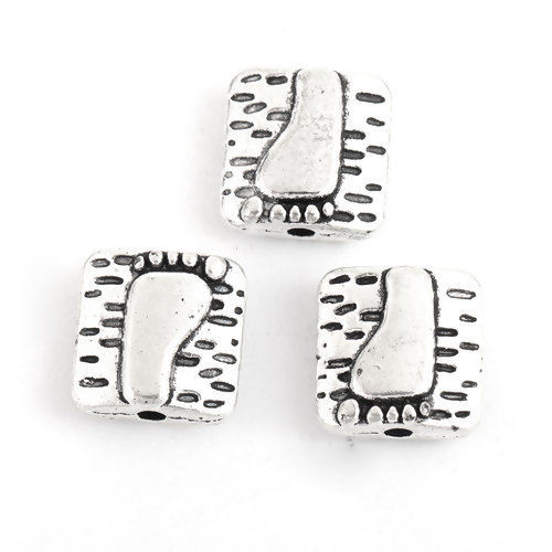 Picture of Zinc Based Alloy Spacer Beads Square Antique Silver Color Footprint 10mm x 10mm, Hole: Approx 1.3mm, 50 PCs