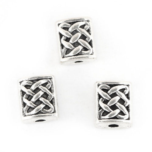 Picture of Zinc Based Alloy Spacer Beads Rectangle Antique Silver Color Celtic Knot 7mm x 6mm, Hole: Approx 1.3mm, 200 PCs