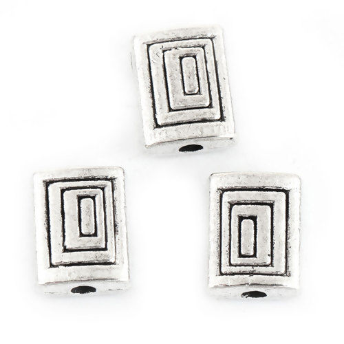 Picture of Zinc Based Alloy Spacer Beads Rectangle Antique Silver Color Spiral 8mm x 6mm, Hole: Approx 1.5mm, 100 PCs